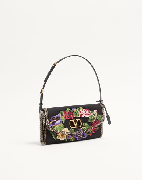 Valentino Garavani - Valentino Garavani Devain Small Embroidered Shoulder Bag - Black/multicolour - Woman - Shoulder Bags